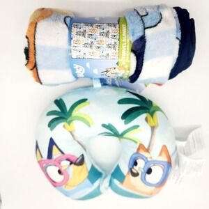Bluey Kids Travel Set – Blanket 40x50 & Neck Pillow for Airplane, Car, Road Trip